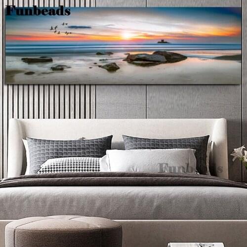 5D DIY Diamond Painting sunset Sea view Full Square Round Drill Embroidery ocean landscape Mosaic Needlework large Decor FF4139