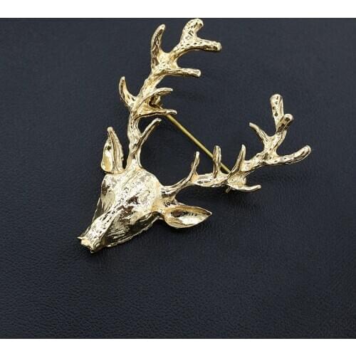 Deer Brooch Pins Gold Color Elk Brooches Collar Pin Lapel Hijab Badges Fashion Jewelry Women Men Accessories For Clothes Scarf