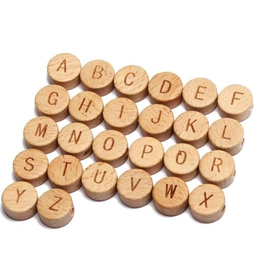20Pcs/lot 15mm Mixed Letter Beech Wood Beads Round Flat Alphabet Loose Spacer Beads For Jewelry Making Handmade Diy Bracelet