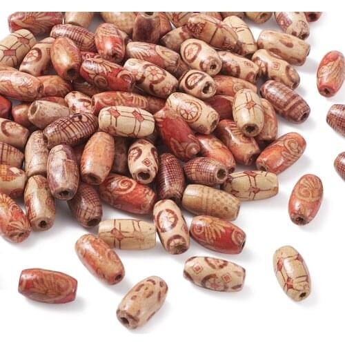 Printed Wood Beads, Oval, Mixed Color, 14~15x8mm, Hole: 3mm; about 3030pcs/1000g