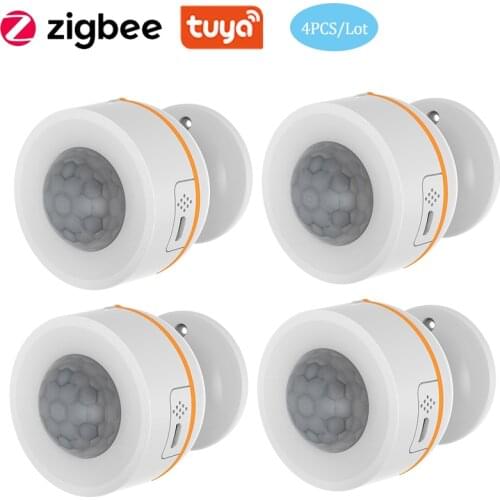 Coolcam 4PCS/Lot Tuya Zigbee Smart Zigbee PIR Motion Sensor With Temperature and Humidity Sensor Battery Powered or USB Charge