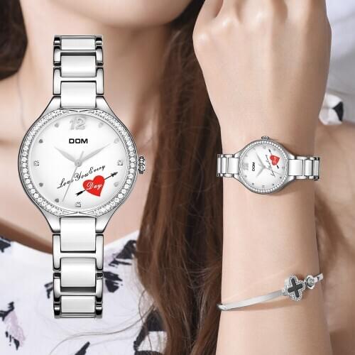 DOM Fashion Women Diamonds Wrist Watches Ceramics Watchband Top Luxury Brand Dress Ladies Geneva Quartz Clock G-1271D-7MX