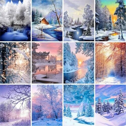 EverShine Diamond Painting Full Square Landscape Diamond Mosaic Winter Snow Scene Cross Stitch Rhinestones Art Handmade Gift