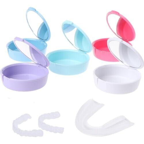 Denture Storage Box False Teeth Bath Case Container Teeth Protector Cleaning False Teeth Cleaning Box with Mirror