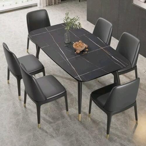 ChinaFurniture alternative processing factory modern light luxury marble plate stainless steel leg dining table and dinner chair