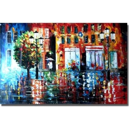 Walking in rainy night Handmade Modern Abstract Palette Knife wall Art on Canvas oil Painting Handmade picture for wall decor