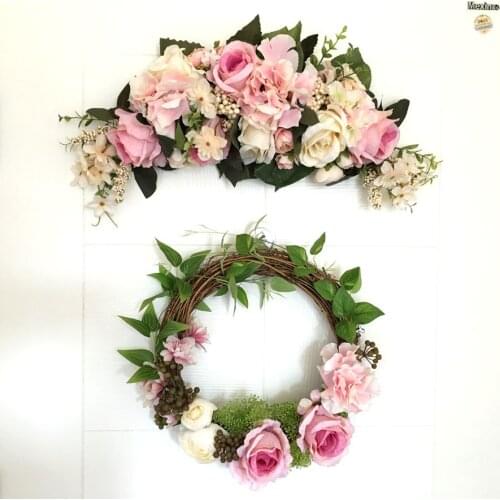 Handmade Simulation Rose Wreath Door Wreath Artificial Garland Door Trim Garishness Wedding Party Decor Home Decoration