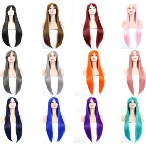 JOY&BEAUTY 34" Long Straight Hair 24 Colors Black Blonde Blue Green Cosplay Wig Female Party Heat Resistant Synthetic Wigs