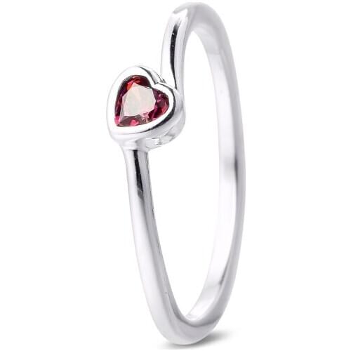 Red Tilted Heart Solitaire Rings 100% Authentic 925 Sterling-Silver-Jewelry Free Shipping