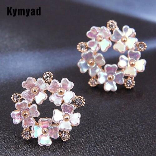 Kymyad Crystal Stud Earrings For Women Jewelry Resin Flower Shaped Woman Earrings Statement Crystal Earings Fashion Jewelry 2021