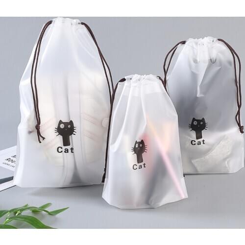 Easy To Carry Frosted Cute Cartoon Drawstring Bag Travel Shoe Wash Towel Plastic Bag Bath Toiletry Beauty Kit Storage Pouch