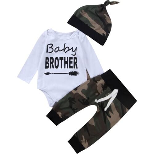 Hot Sale Pudoco Baby Brother Boy Fall Kids Clothes Set Long Sleeve Casual Autumn Bodysuit Pant Hat 3Pcs