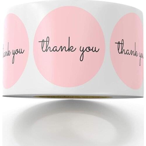 Cute Pink Paper Labels Stickers Foil Thank You Wedding Stickers Envelope Seals Handmade Stationery Sticker 1 Inch/Roll 500pcs