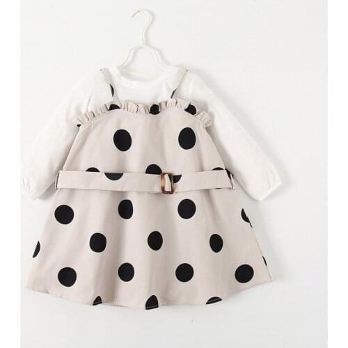 Fashion childrens suit spring autumn girl long-sleeved suspender skirt polka dot casual belt girls toddler party clothing