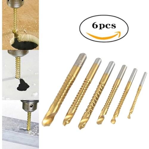 6Pcs Cobalt Drill Bit Set Spiral Screw Metric Composite Tap Drill Bit Tap Twist Drill Bit Set for Cutting Drilling Polishing