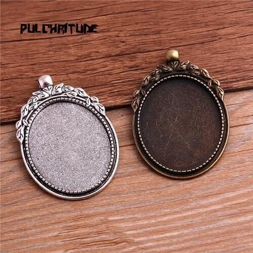 New Fashion 2pcs/lot 30x40mm Inner Size Two Color Flowers Style Cabochon Base Setting Charms Pendant