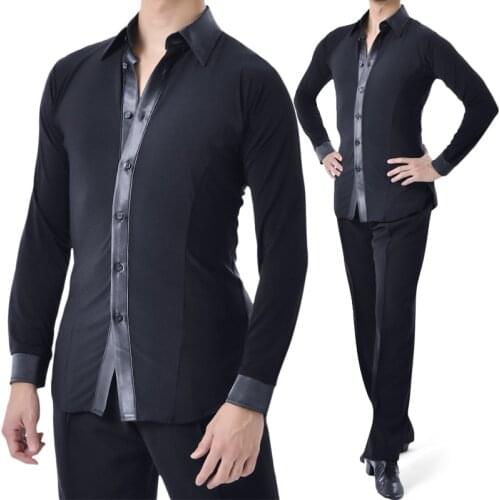 New Latin Dance Clothes For Men Latin Competition Tops Standard Cha Cha Ballroom Practice Wear Adult Latin Black Shirt DNV14586