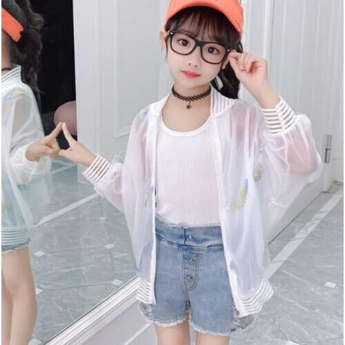 Children clothing baby girls sun protection clothes Leaf embroidery summer thin Korean kids western style jacket