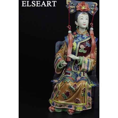 Painted ceramic Qing Dynasty chinese woman ornament character porcelain statue figurine for home decoration