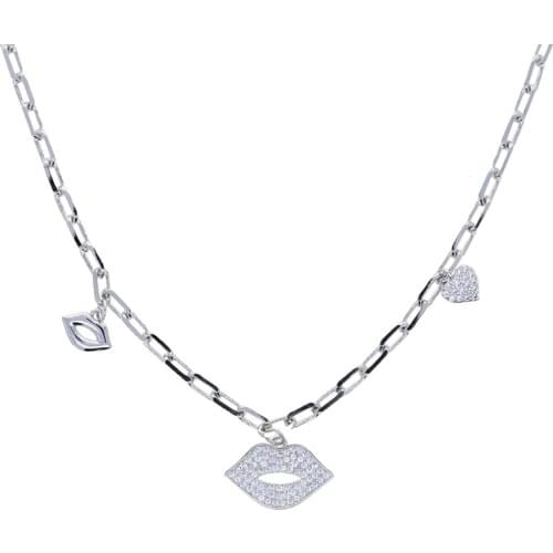 New 5A CZ Mouth Heart Pendant Necklace Dollar Symbol Micro Pave Dripping Lips Choker Gold Silver Color Link Chain Women Jewelry