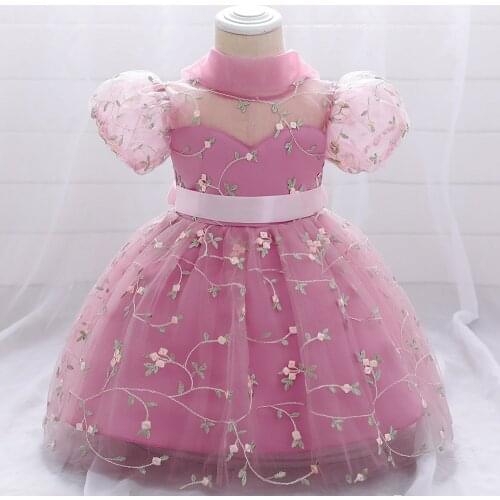 2021 new one-year-old baby girl birthday dress summer western style children flower girl princess dress fluffy yarn wedding
