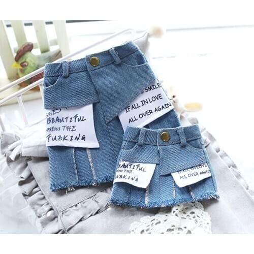 BJD dress is suitable for 1/3 1/4 MSD MSD size print print pocket shaving fashionable denim skirt doll accessories