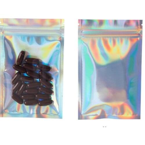 10pc 5 Sizes Flat Bath Salt Cosmetic Bag One Side Clear Holographic Mini Aluminum Foil Zip Lock Bags Thick Storage Bag Organizer