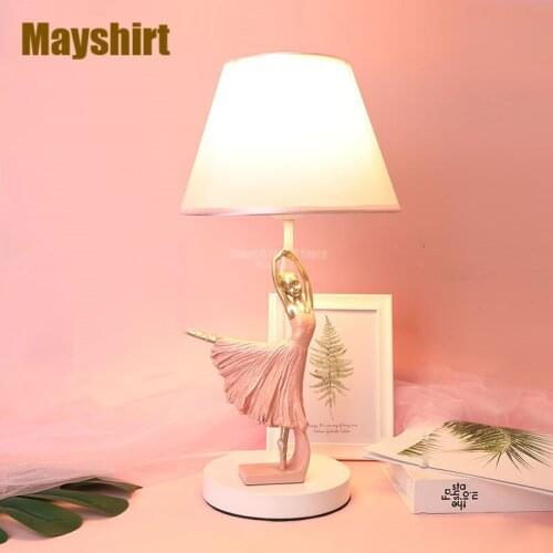 Nordic Pink Ballet Table Lamp Modern LED Resin Living Room Bedroom Lamp Art Deco Girl Decoration Childrens Room Light Fixtures