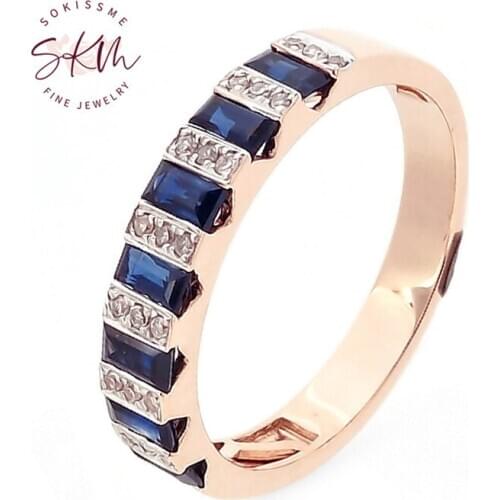 SKM delicate sapphire rings for women 14k rose gold brand designer Vintage Engagement rings designer Promise Luxury Fine Jewelry