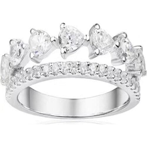 SOELLE New Fashion 925 Sterling Silver Teardrop Double Layer Rings Women AAA Cubic Zirconia Fine Dinner Party Banquet Jewelry