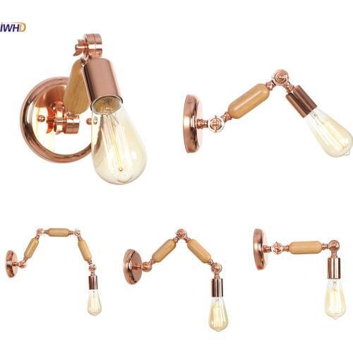 IWHD Nordic Modern LED Wall Lamp Bedroom Bathroom Mirror Stair Light Rose Gold Wooden Arm Wall Lights Fixtures Aplique Luz Pared