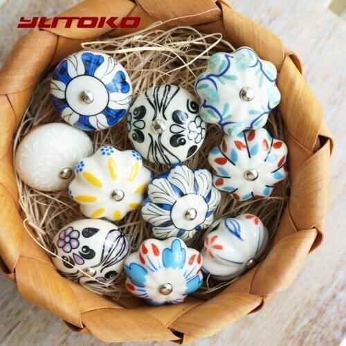 YUTOKO Creative Hand-painted Ceramics Handles Drawer Knobs Rural Cabinet Knob Cupboard Dorr Handles Furniture Hardware TC-20