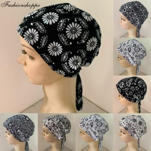 Women Hat Muslim Hijab Floral Stretch Turban Cap Islam Arab Beanies Chemo Hat Headwear Hijab Hat Long Tail Ramadan New Cap