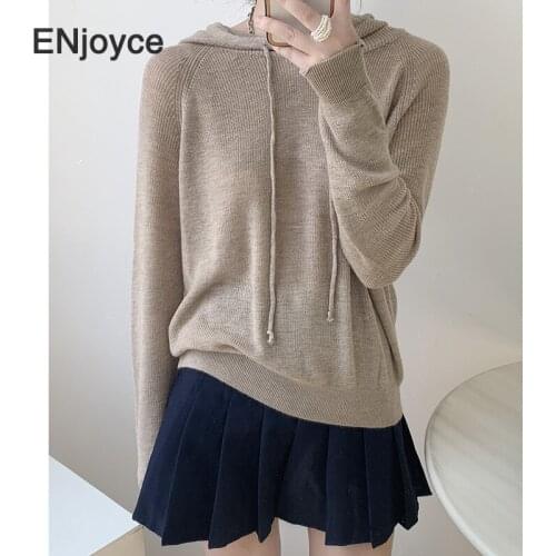 Women Knitted Hoodie Thin Sweater Casual Loose Pullover Korean Style Fashion Knitting Hooded Clothes Spring 2021