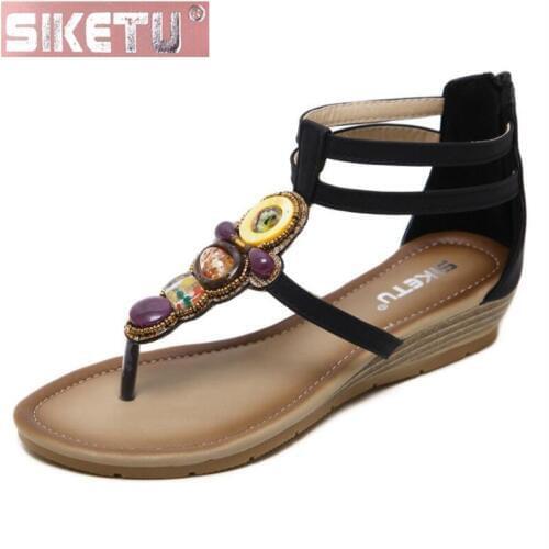 SIKETU shoes woman flat sandals PU Womens sandals Rome folk-custom foreign trade Wedge Womens shoes drive Office
