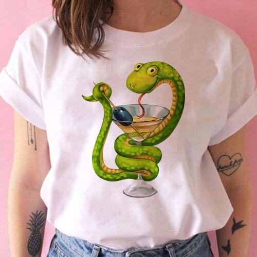 Cute Snake And Wine Glass Print Women T Shirts Beautiful New Arrivals Harajuku t-shirt Funny Fashion Sweatshirts Tee Shirt