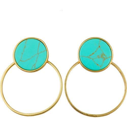 TUMBEELLUWA Green Howlite Stone Round Stud Earrings for Women,Ear Jacket,One Earring for 2 Way Wear