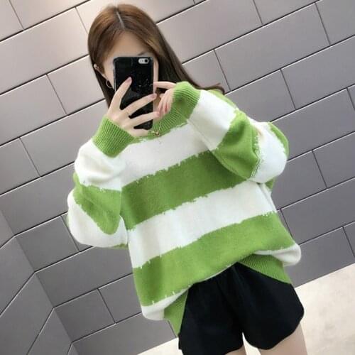 Pullover Women Sweater Autumn Loose Striped Knitted Sweaters Plus Size Women Christmas Sweater