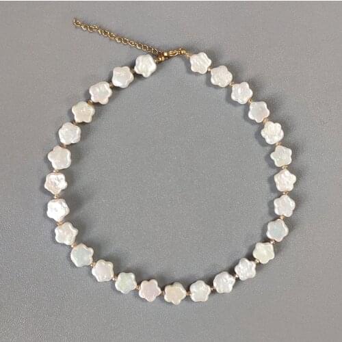 Women Luxury Freshwater Pearl Necklace Flower Shape Natural Pearl Sweet Romantic Jewelry Banquet Party Clothing Accessories schm