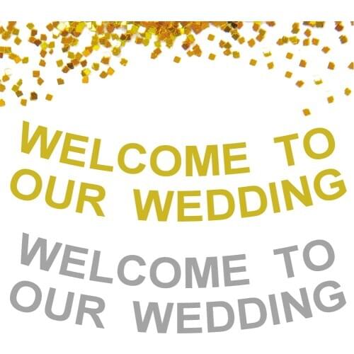 1 set Customizable Glitter Gold Silver Letter Banner Welcome To Our Wedding Banner For Wedding Party Decoration Hanging Banner