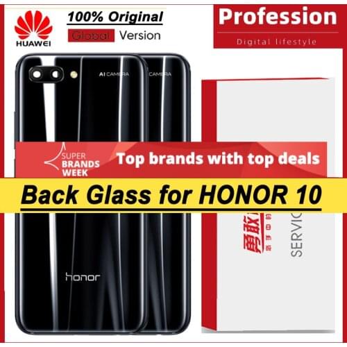 100% Original for Huawei Honor 10 Back Battery Cover Rear Glass Door Panel Case Battery Cover with Camera Lens
