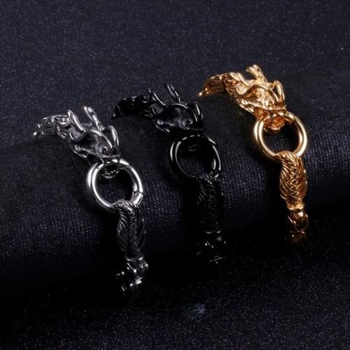 21.5cm High Quality Stainless Steel Mens Accessories Heavy Metal Men Naga Faucet Black Gold S Animal Bracelet
