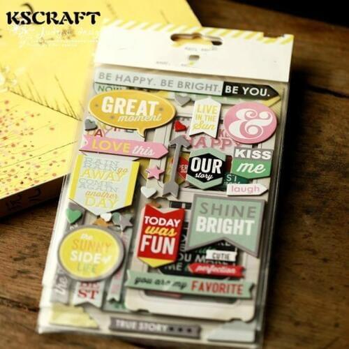 KSCRAFT Be Happy 3D Die Cut Self-adhesive Stickers for Scrapbooking Happy Planner/Card Making/Journaling Project