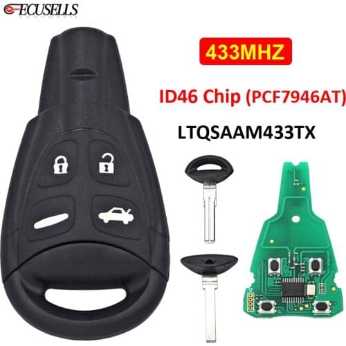 4 Button Remote Car Key 433MHZ ID46 PCF7946 Chip FCC: LTQSAAM433TX HU100 / WT47T Unut Blade For Saab 93 95 9-3 9-5 2003-2011