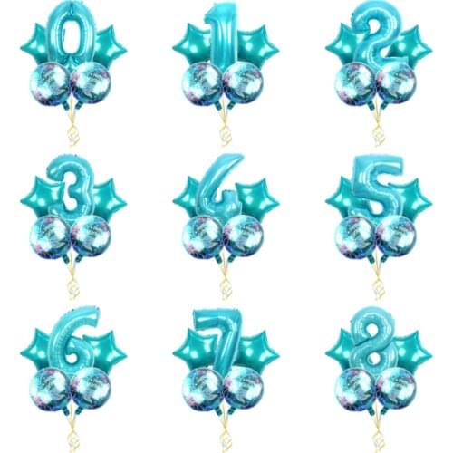 5Pcs Mermaid Birthday Party Foil Balloons Little Cartoon Number Kids Decorations Baby Shower Wedding Anniversary Girls Supplies
