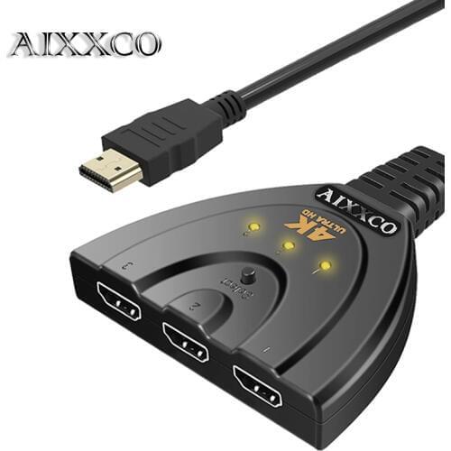 AIXXCO 3 Port HDMI-compatible Switcher Supports 4K HDMI-compatible Splitter Smart Android HD 1080P 3 Input to 1 Output for PS4