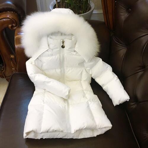 Russia Children long down jacket girl winter cold thick coats natural big fox hair collar