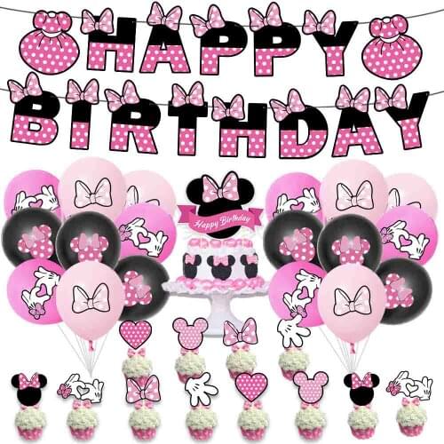 Disney Mickey Minnie Mouse Balloons Girls Birthday Party Decoration Pink Minnie Banner Balloon Baby Shower Supplies Kids Toy