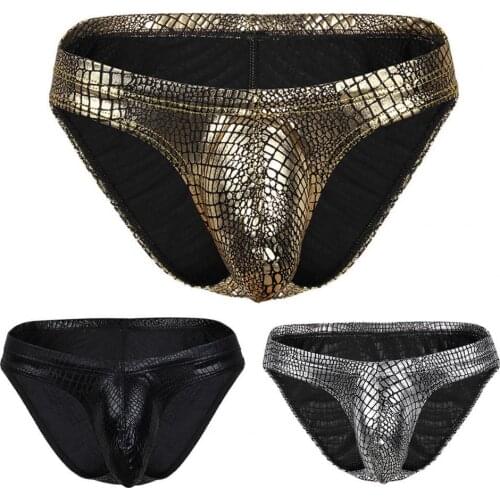 Men Briefs Snake Skin Pattern Skin-friendly Polyester Low Rise Underwear for Inside Wear