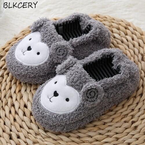 New Toddler Boy Slippers Cartoon sheep Plush Warm Shoe Little Kid Loafers Winter House Shoes Girl Soft Rubber Sole Home Footwear